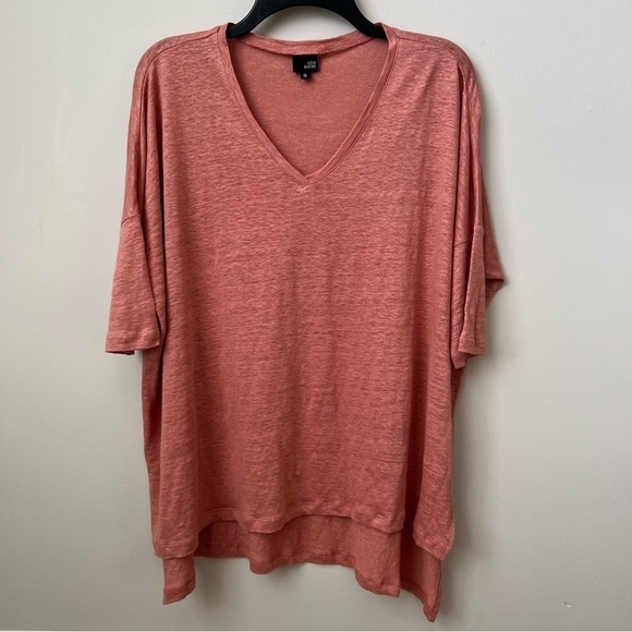 Lisa Bayne 100% Linen V-Neck Dolman Top Beach Cruise Vacation Boxy Pink Sz S - Picture 1 of 9